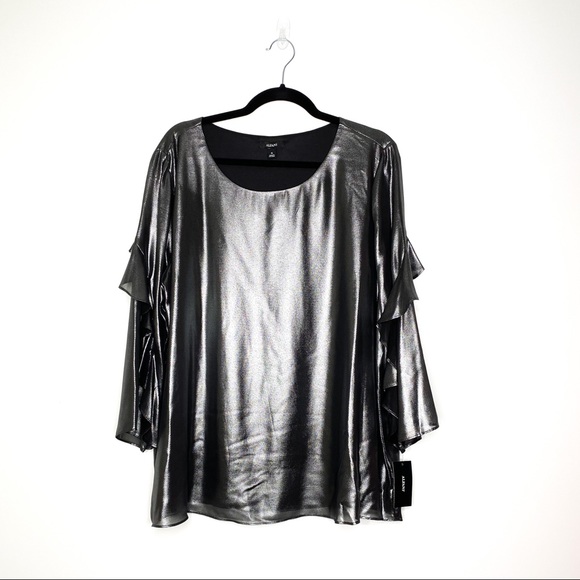 Alfani Metallic Silver Grey L/S Blouse XL - Picture 1 of 5